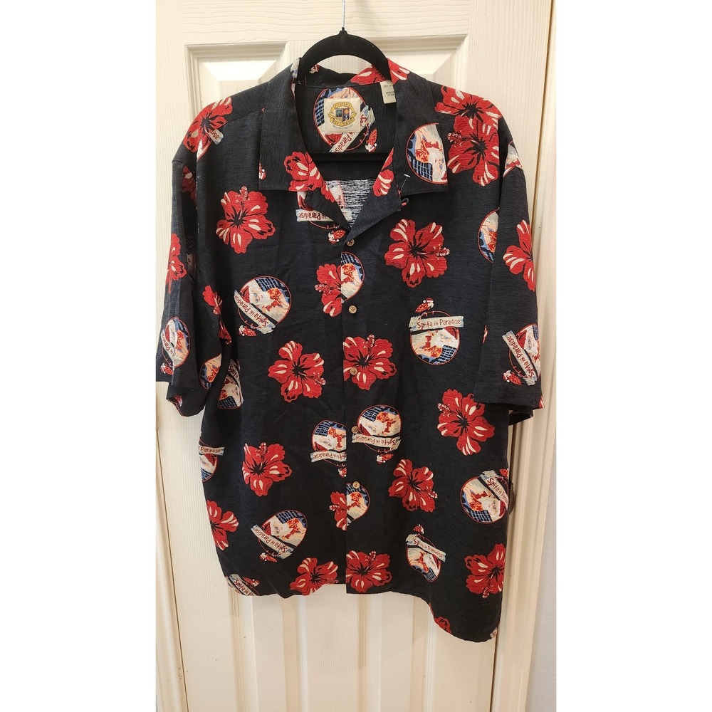 Pussers‎ West Indies Christmas Santa In Paradise Silk Hawaiian Shirt Size Large